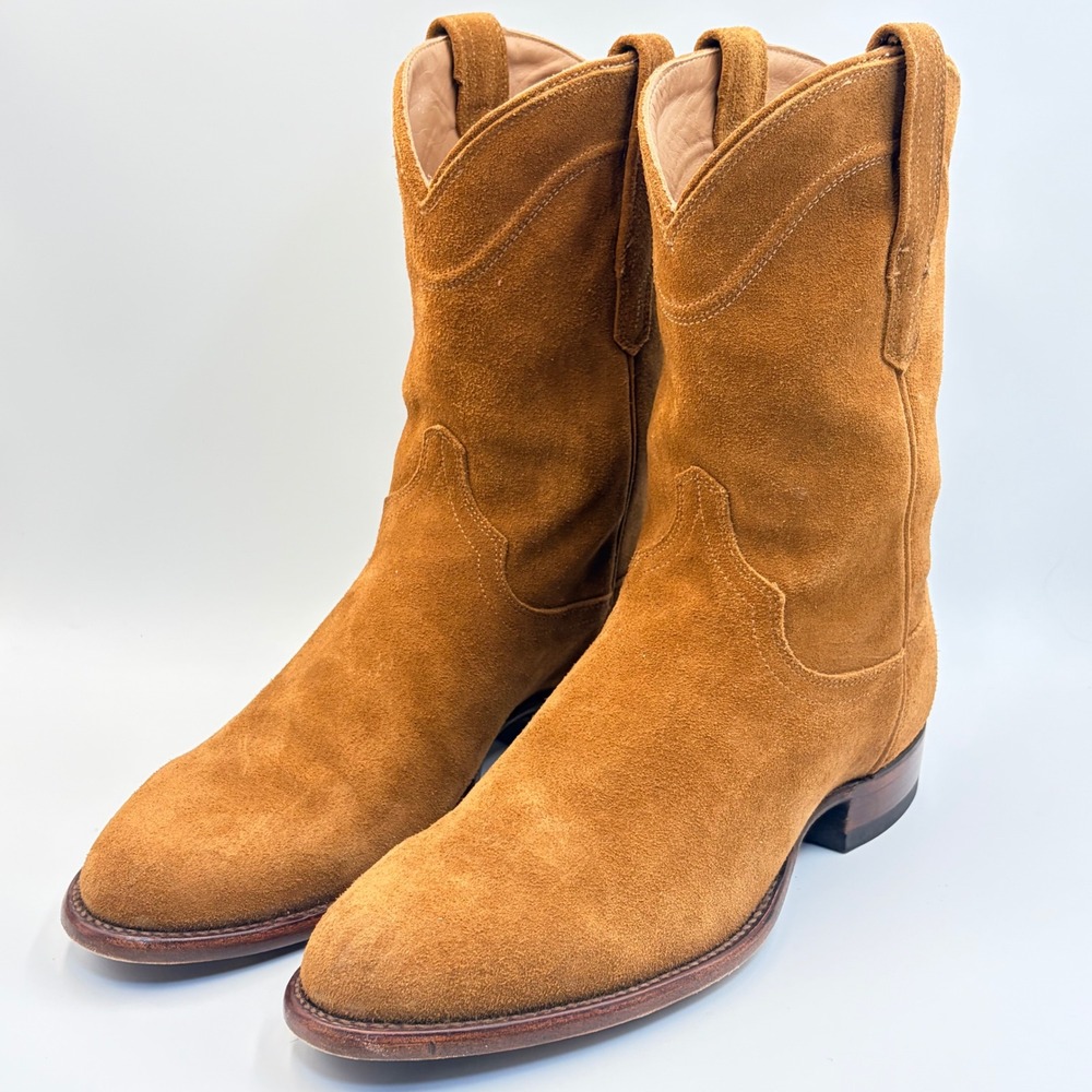 Tecovas The Shane Mens 10 D Honey Roughout Suede Roper Western Boots Handmade